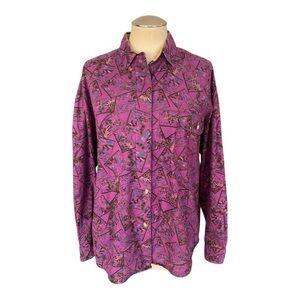 Vintage Kyoto Kasuals Purple Printed Button-Down Shirt Size M